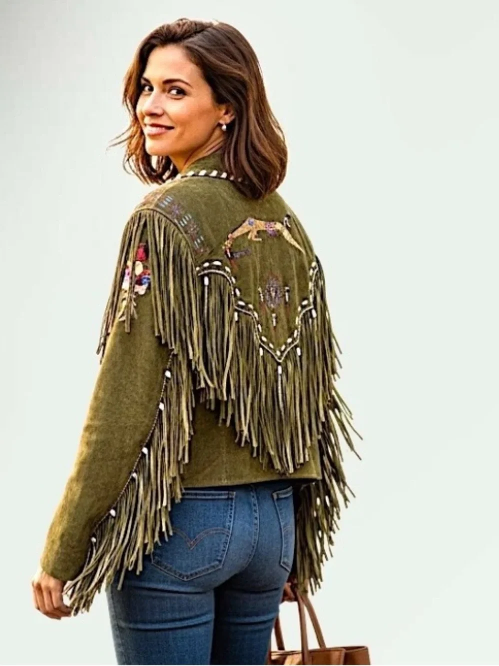 Patricia Wolf Patty Lewis hand painted leather fringe jacket Natice American boh - Picture 11 of 12